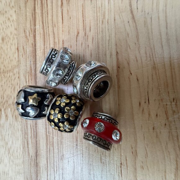 Brighton Set Of 5 Beads & Spacers Silver Black Red Gold Crystal Accents - Picture 8 of 16